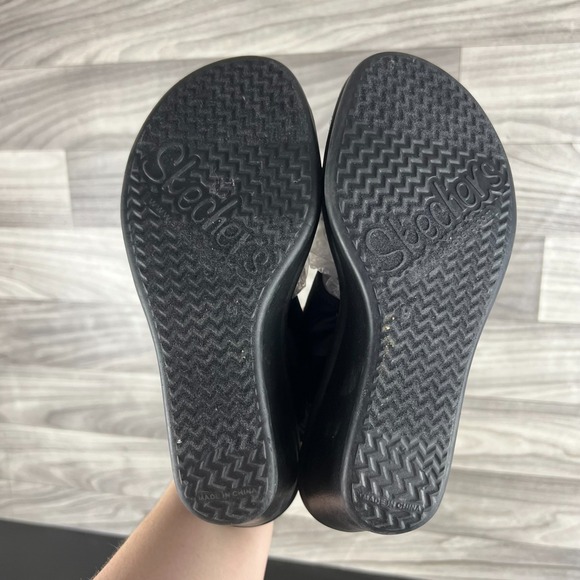 Skechers Cali Rumblers Sandals Women 9 Black Wedge Slingback Memory Foam Classic - Picture 13 of 16